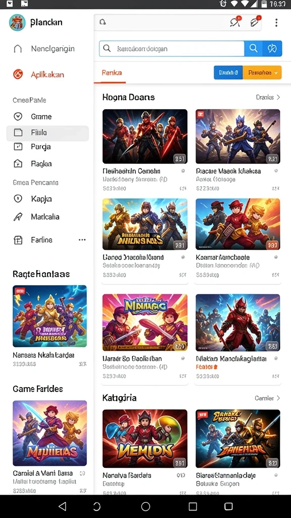 Screenshot menu pilihan permainan yang variatif.