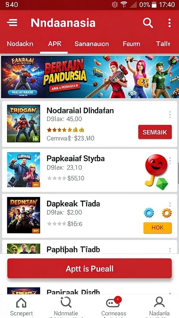 Tampilan layar utama yang menarik dengan variasi permainan.